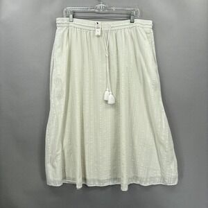 Talbots Skirt Womens XL White Cotton Tassel Drawstring Boho Lined Midi Summer